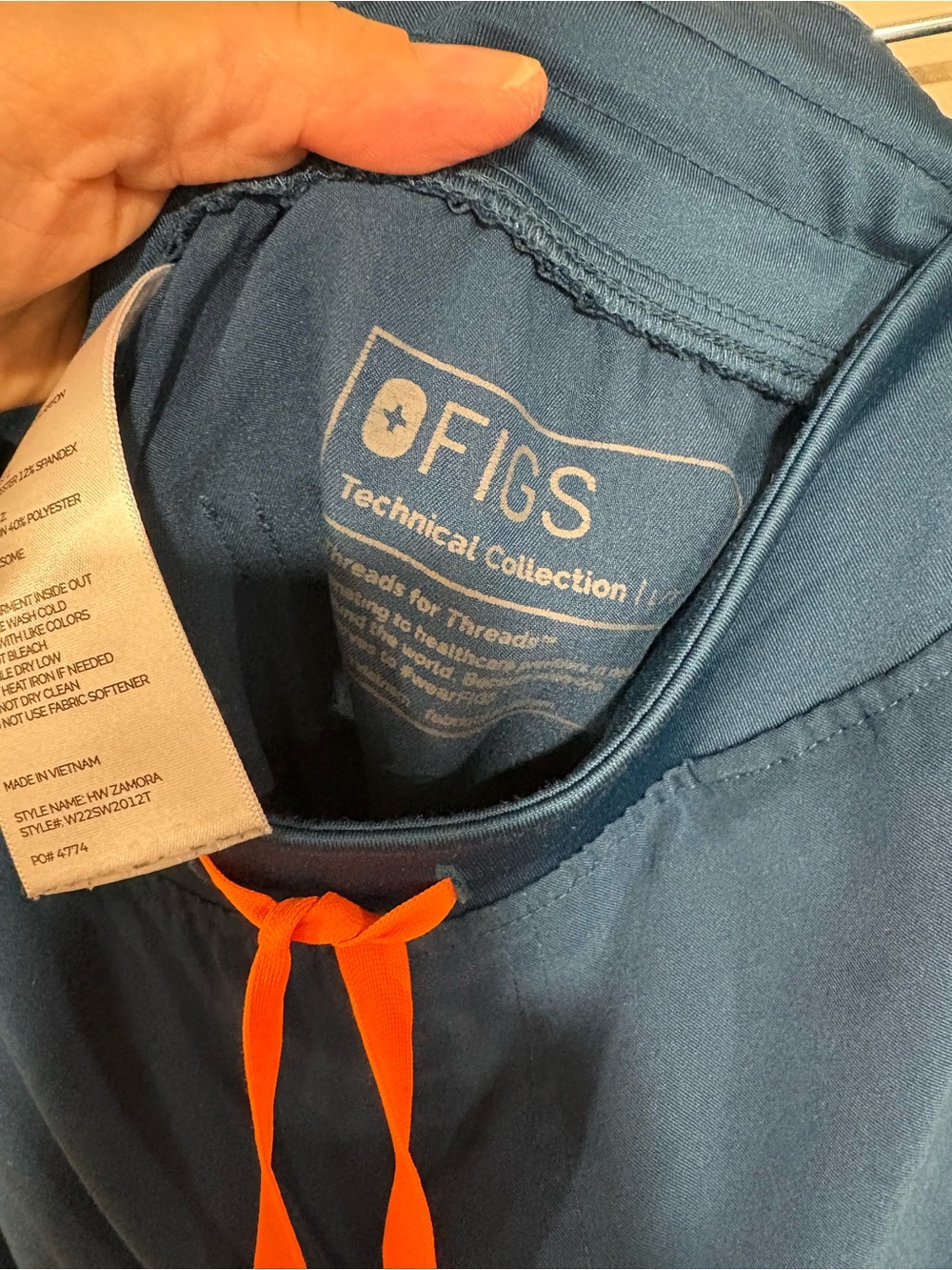 FIGS Navy Scrub Top with Orange Drawstring
